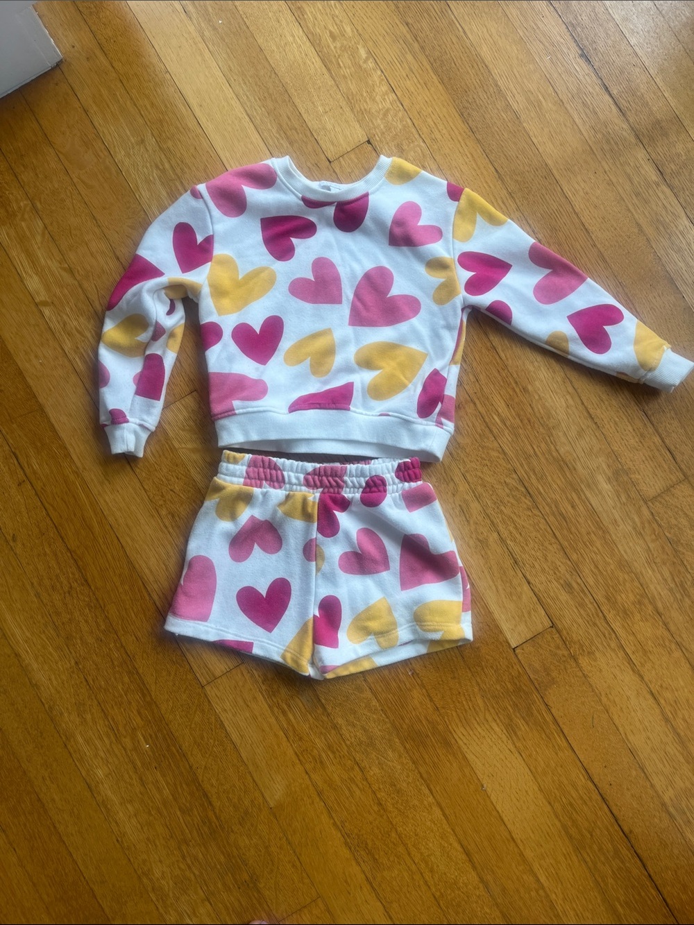 Kids Heart Print Cozy Set - White with Pink & Yellow Hearts